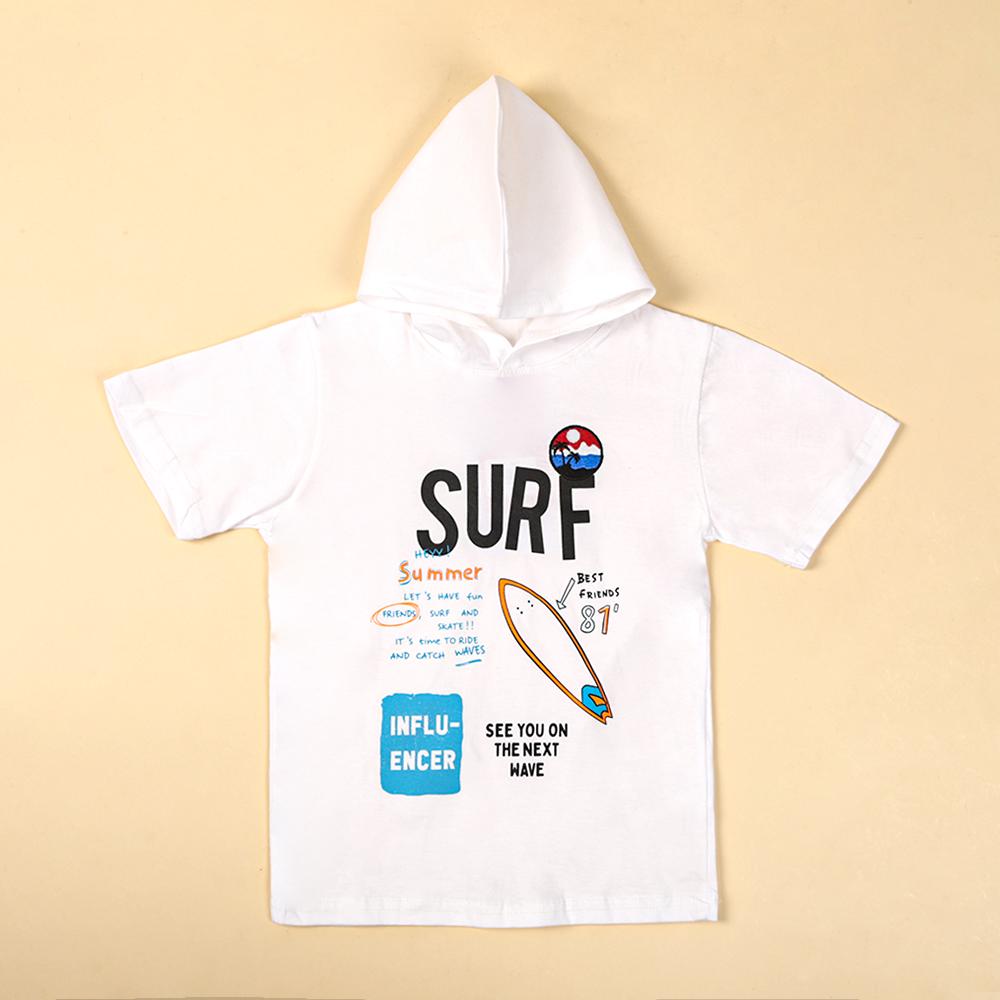 Surf Hooded T-Shirt For Boys - White (BTS-169)